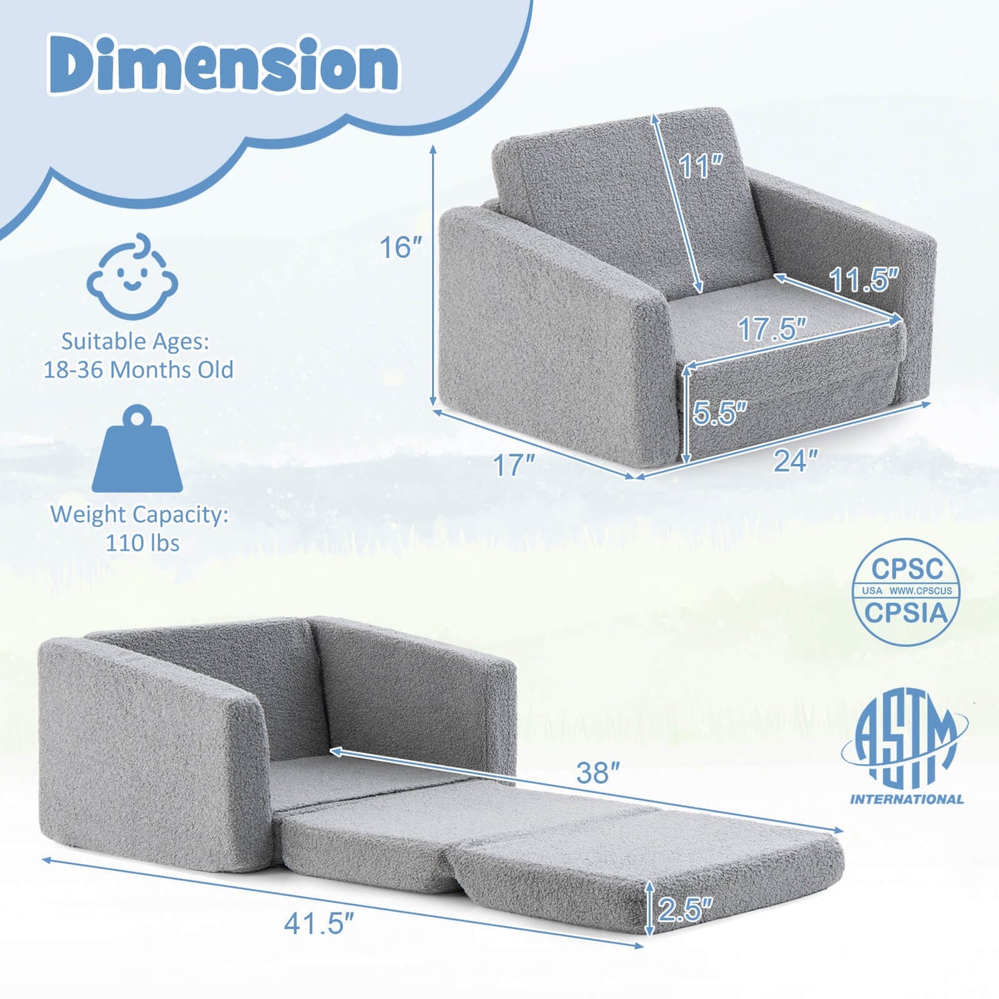 2-in-1 Toddler Fold out Couch