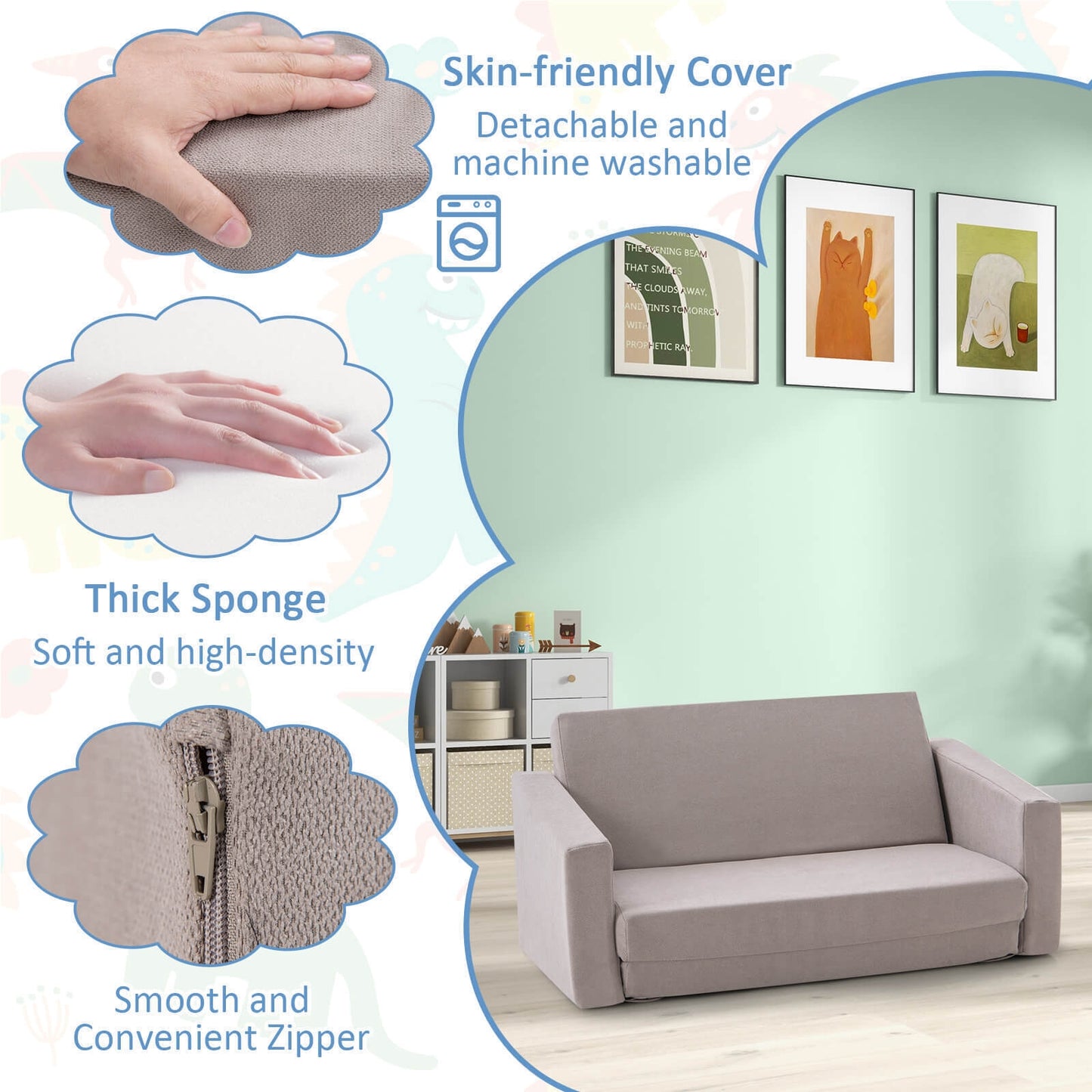 2-in-1 Children’s Convertible Sofa to Lounger-L Kids Crystal