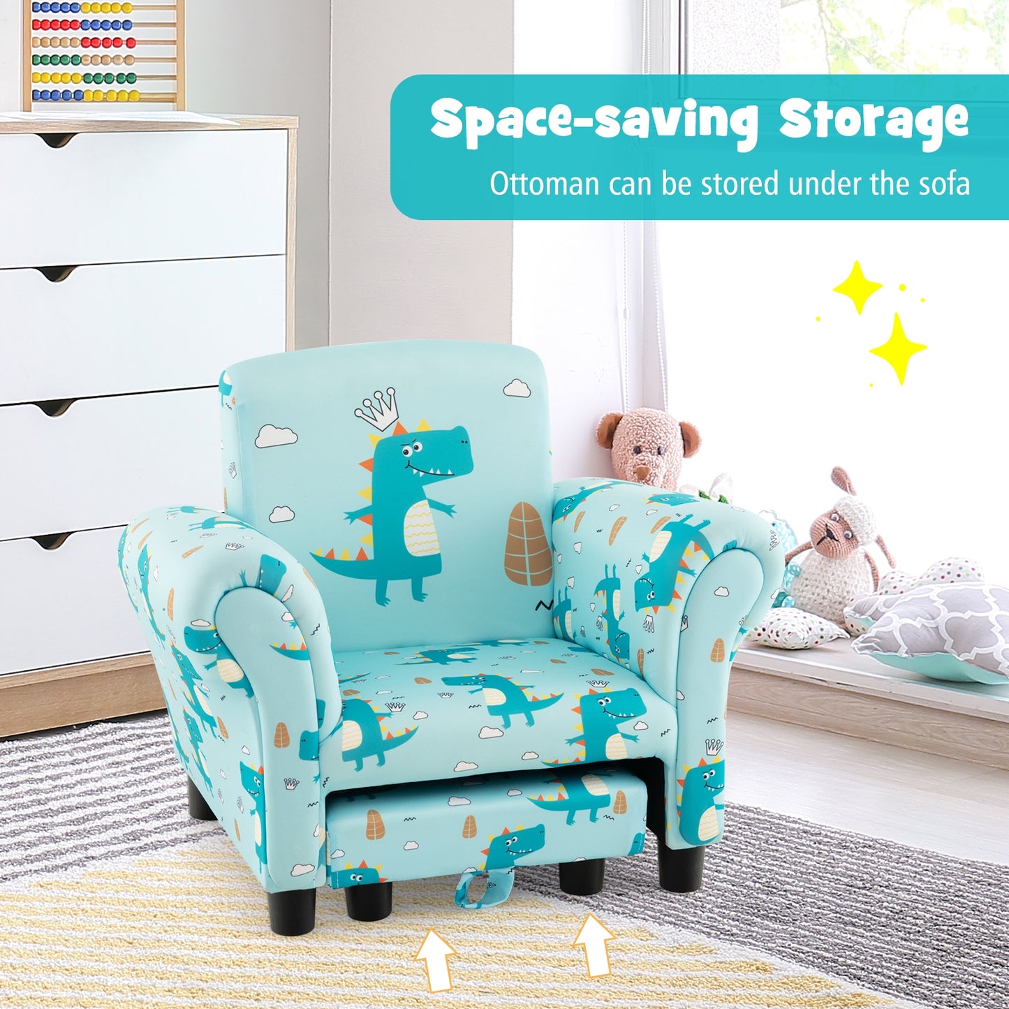 Kids Single Sofa with Cute Patterns Ergonomic Backrest and Armrests-Blue