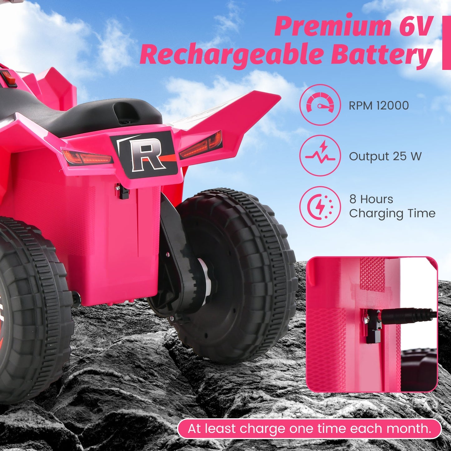 Kids Ride on ATV 4 Wheeler Quad Toy Car with Direction Control-Pink Kids Crystal