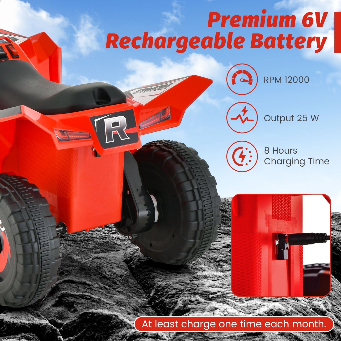 Kids Ride on ATV 4 Wheeler Quad Toy Car with Direction Control-Red Kids Crystal