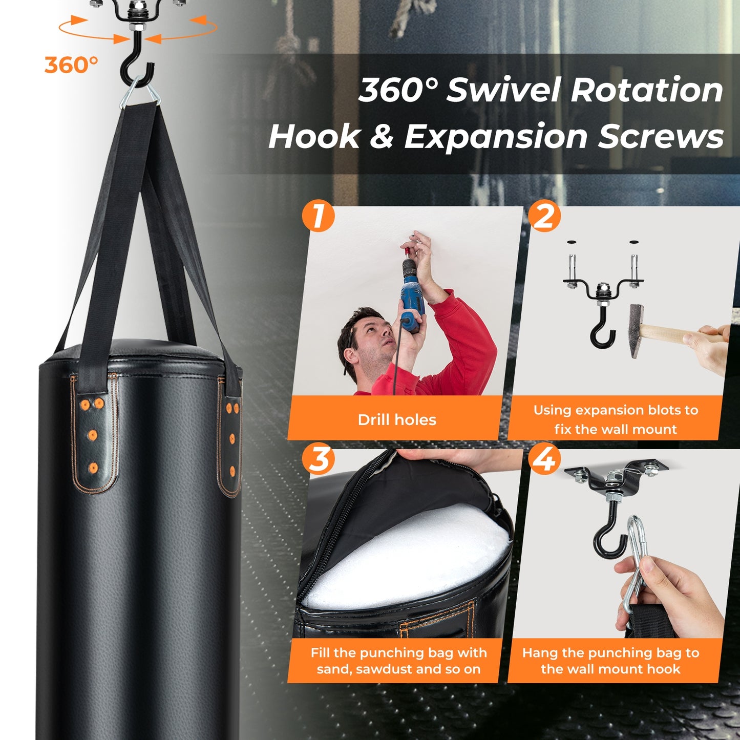 4-In-1 Hanging Punching Bag Set with Punching Gloves and Ceiling Hook Kids Crystal