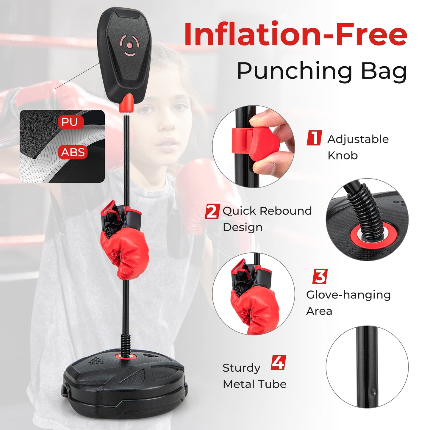 Inflation-Free Boxing set with Punching Bag and Boxing Gloves Quick Rebound Design for 5+ Years Old Kids Kids Crystal