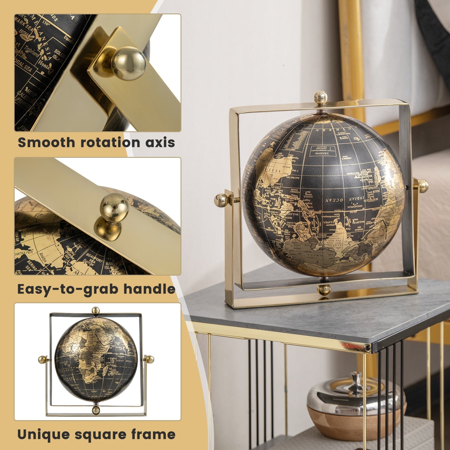 Geographic 6/ 8/ 10 Inch World Globe with Clear Printing and Square Frame-M Kids Crystal