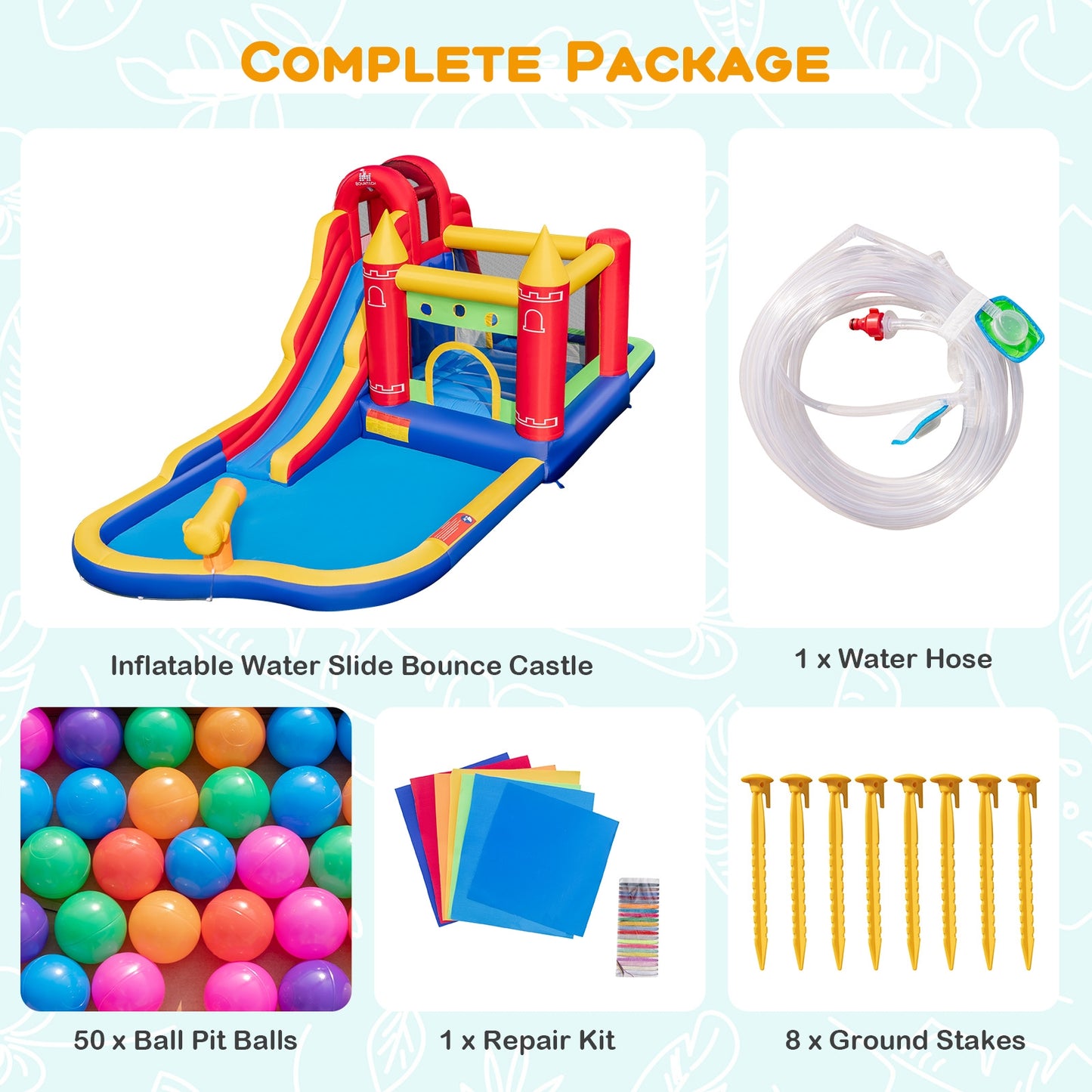 9-in-1 Inflatable Bounce Castle with Water Slide and Splash Pool without Blower Kids Crystal