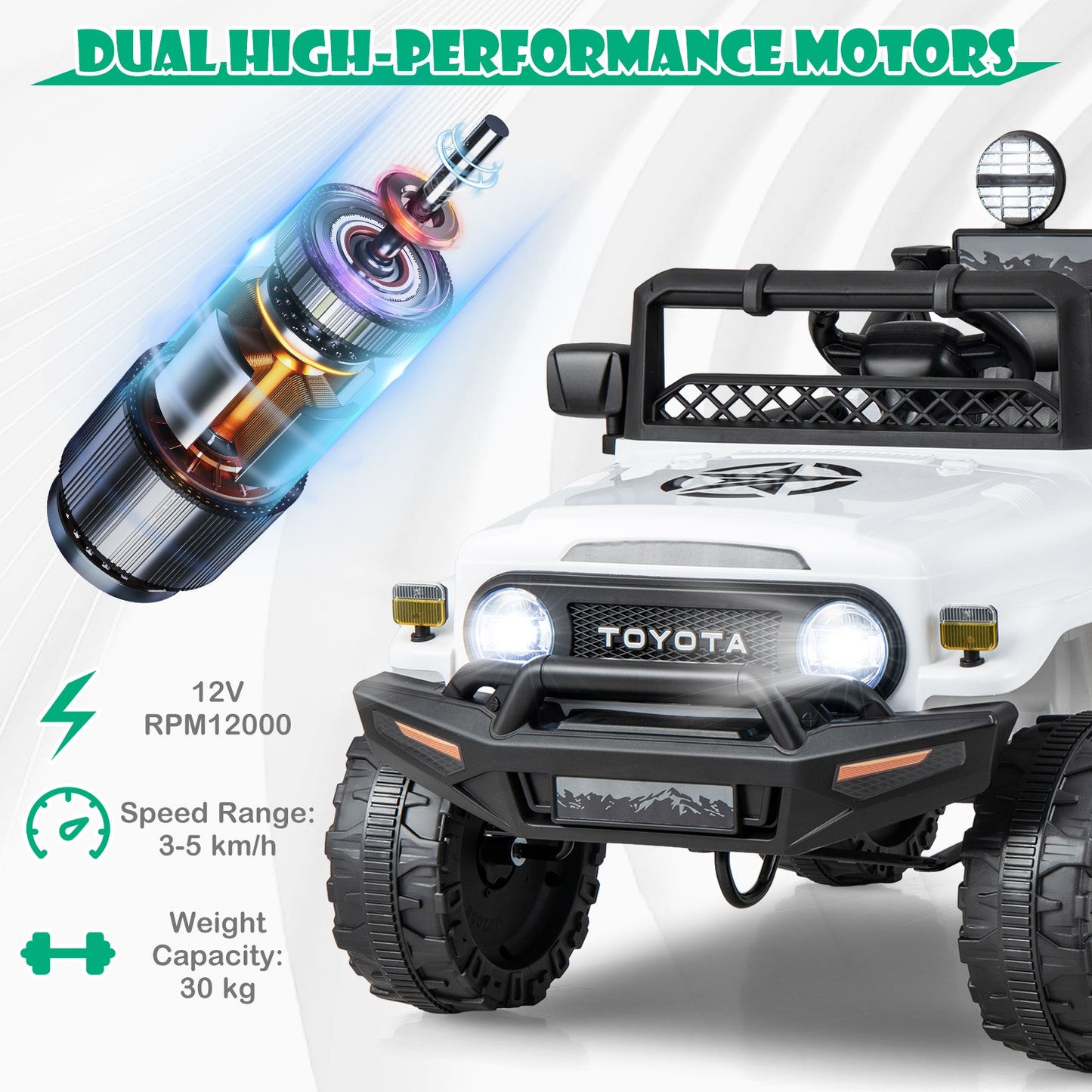 12V 7Ah Licensed Toyota FJ Cruiser Electric Car with Remote Control-White Kids Crystal