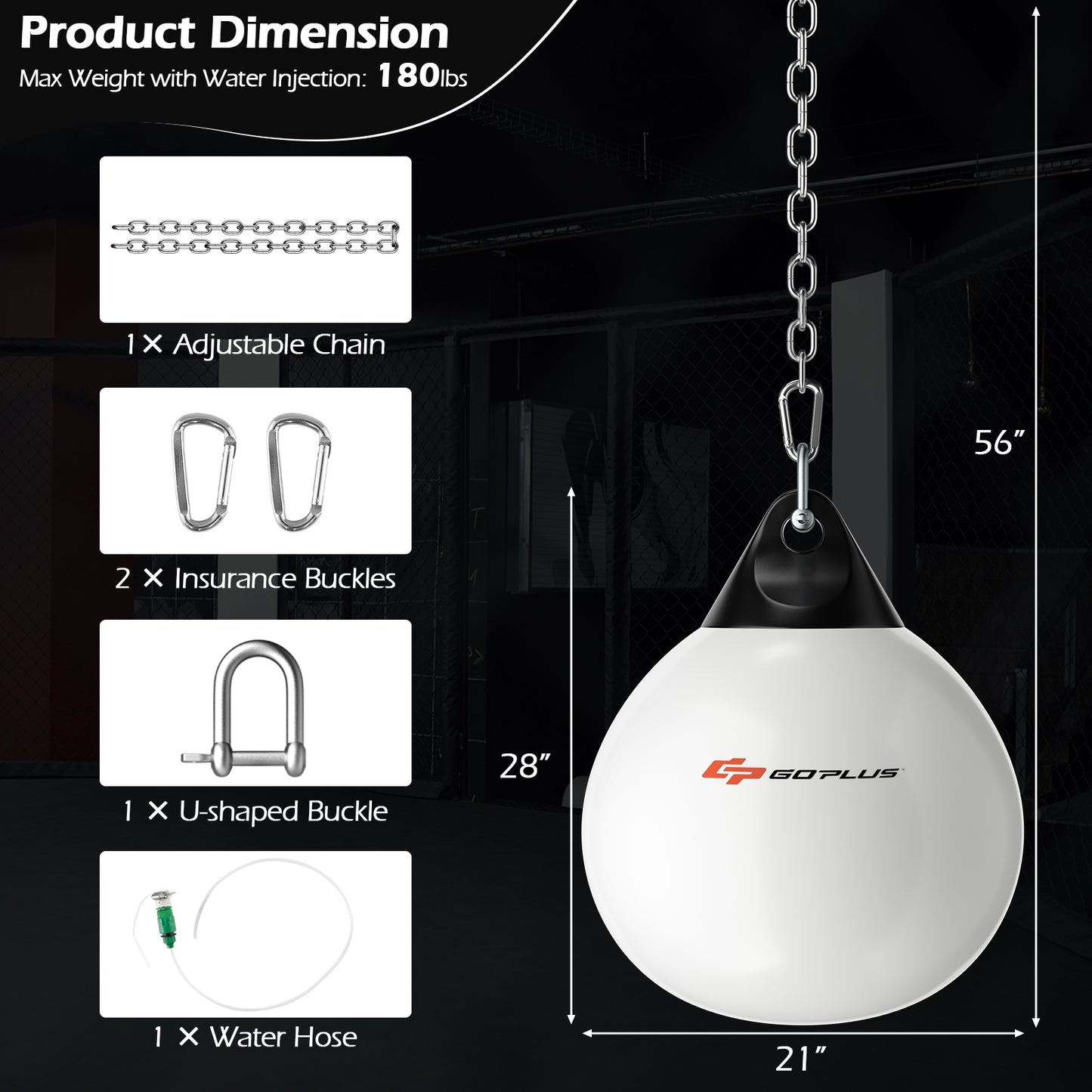 21 Inch Water Punching Bag with Adjustable Metal Chain-White Kids Crystal