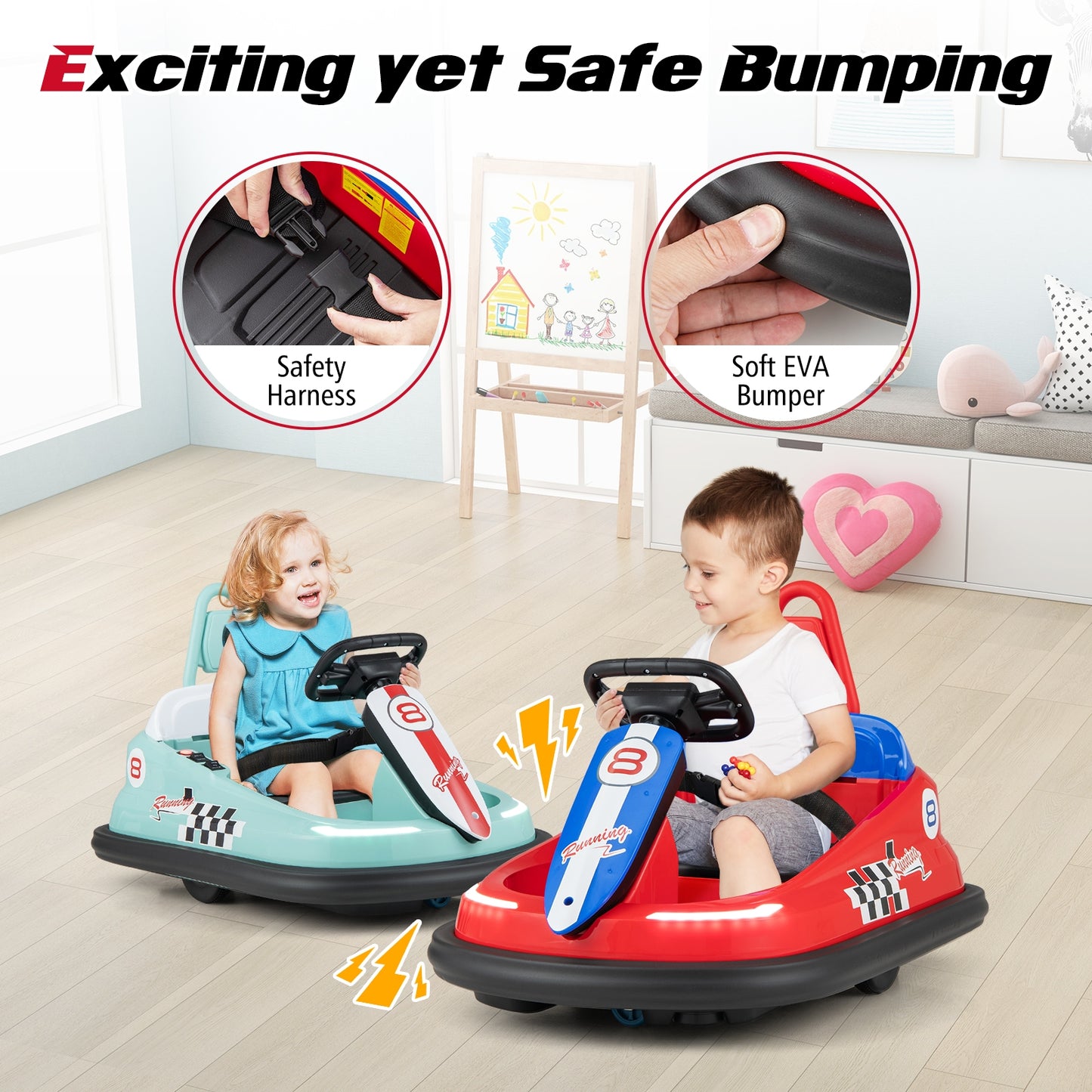 6V kids Ride-on Bumper Car with 360° Spinning and Dual Motors-Red Kids Crystal