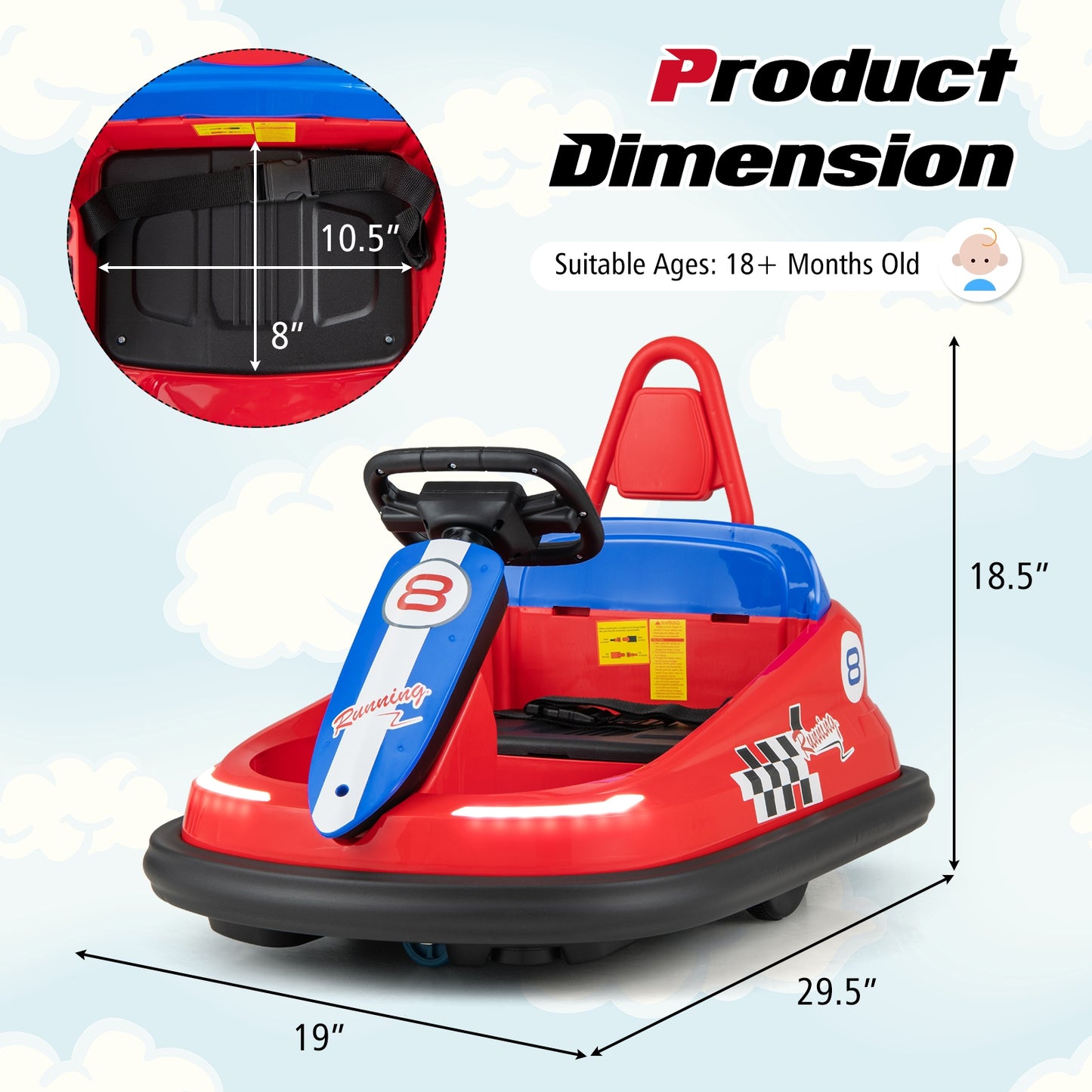 6V kids Ride-on Bumper Car with 360° Spinning and Dual Motors-Red Kids Crystal