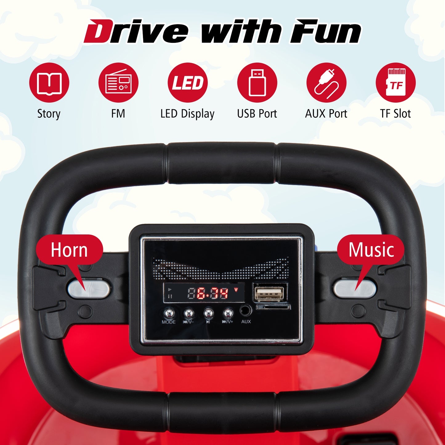 6V kids Ride-on Bumper Car with 360° Spinning and Dual Motors-Red Kids Crystal