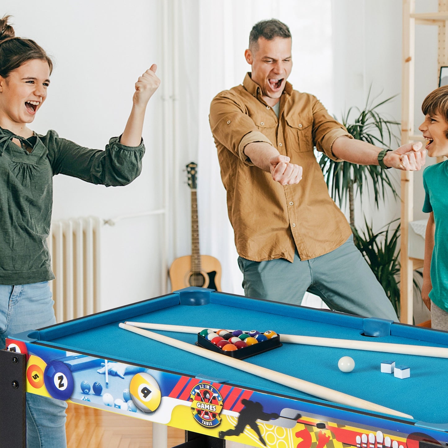 12-in-1 Combo Game Table Set with Foosball Air Hockey Pool Chess and Ping Pong Kids Crystal