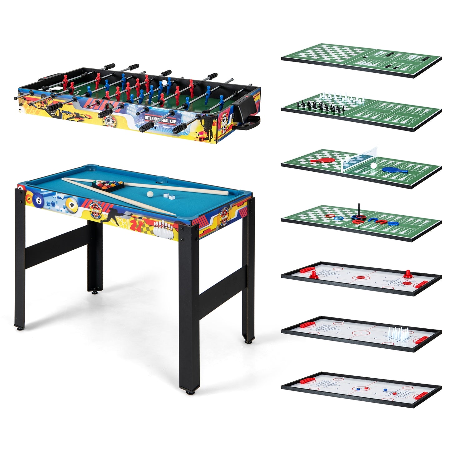 12-in-1 Combo Game Table Set with Foosball Air Hockey Pool Chess and Ping Pong Kids Crystal