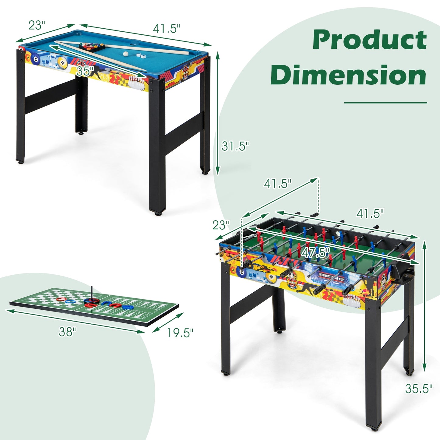12-in-1 Combo Game Table Set with Foosball Air Hockey Pool Chess and Ping Pong Kids Crystal