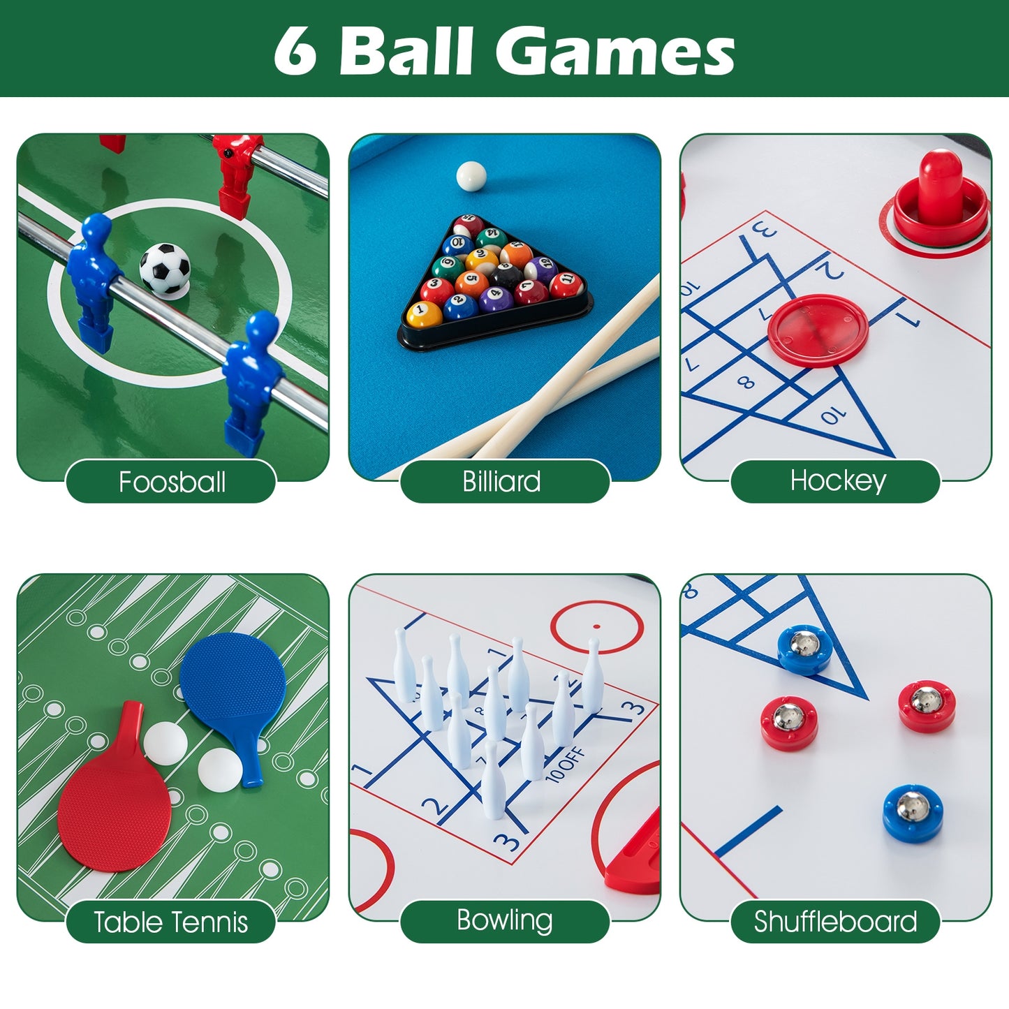 12-in-1 Combo Game Table Set with Foosball Air Hockey Pool Chess and Ping Pong Kids Crystal