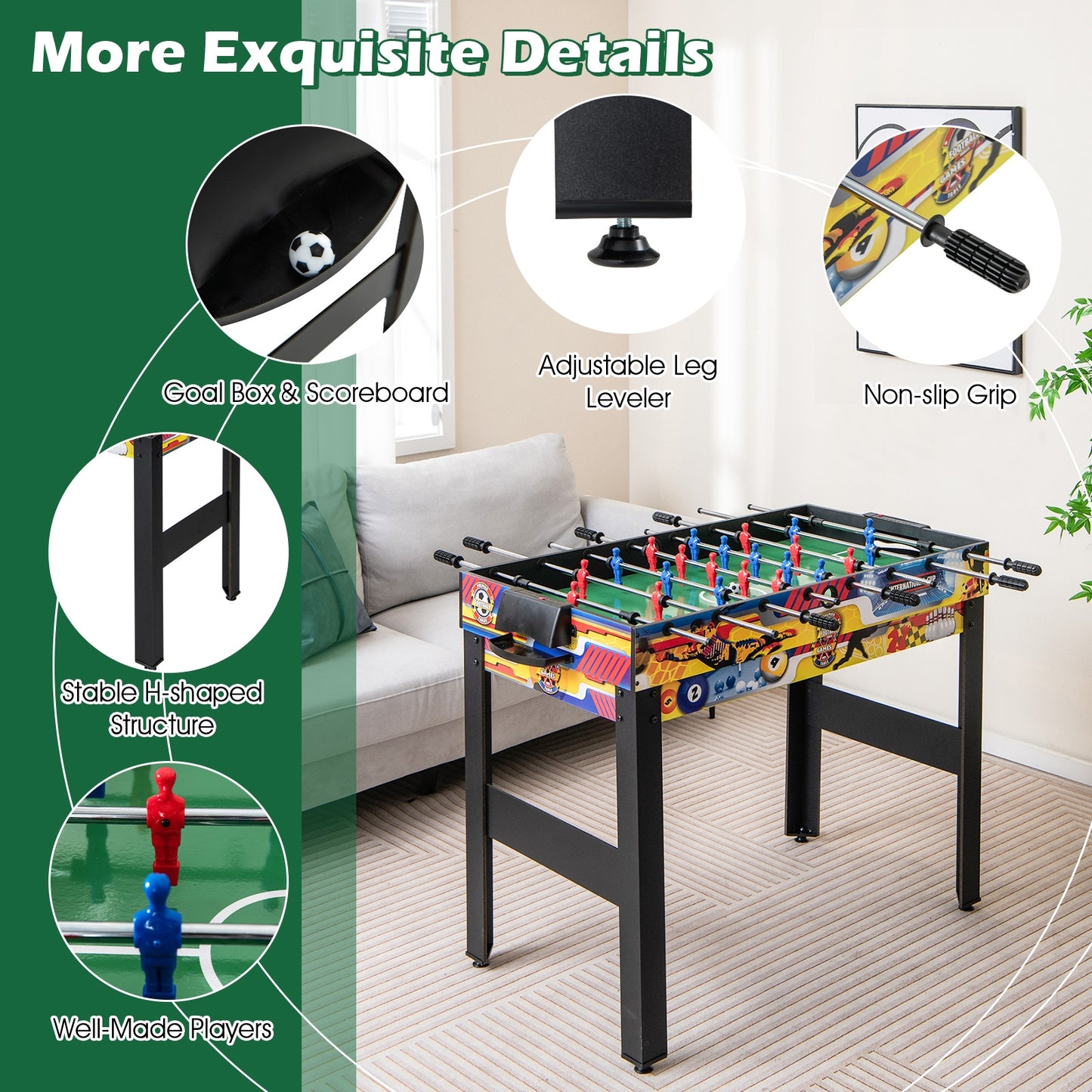 12-in-1 Combo Game Table Set with Foosball Air Hockey Pool Chess and Ping Pong Kids Crystal