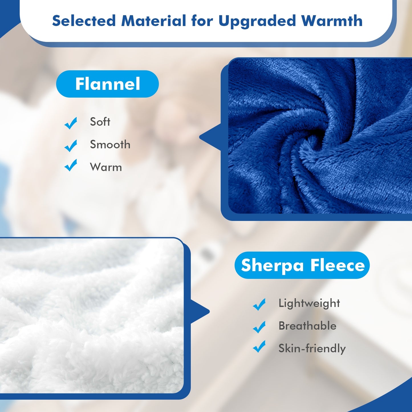 Electric Heated Blanket Throw Reversible Flannel and Sherpa Blanket-Blue Kids Crystal