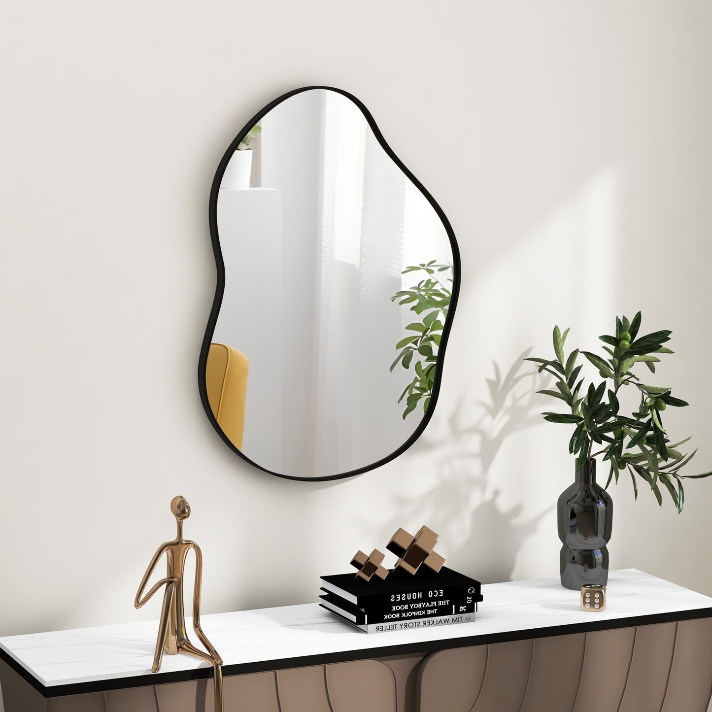 22 Inch x 30.5 Inch Irregular Wall Mounted Mirror with Premium Back Board-Black Kids Crystal