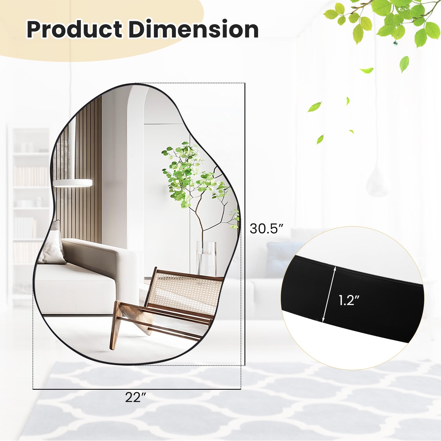 22 Inch x 30.5 Inch Irregular Wall Mounted Mirror with Premium Back Board-Black Kids Crystal
