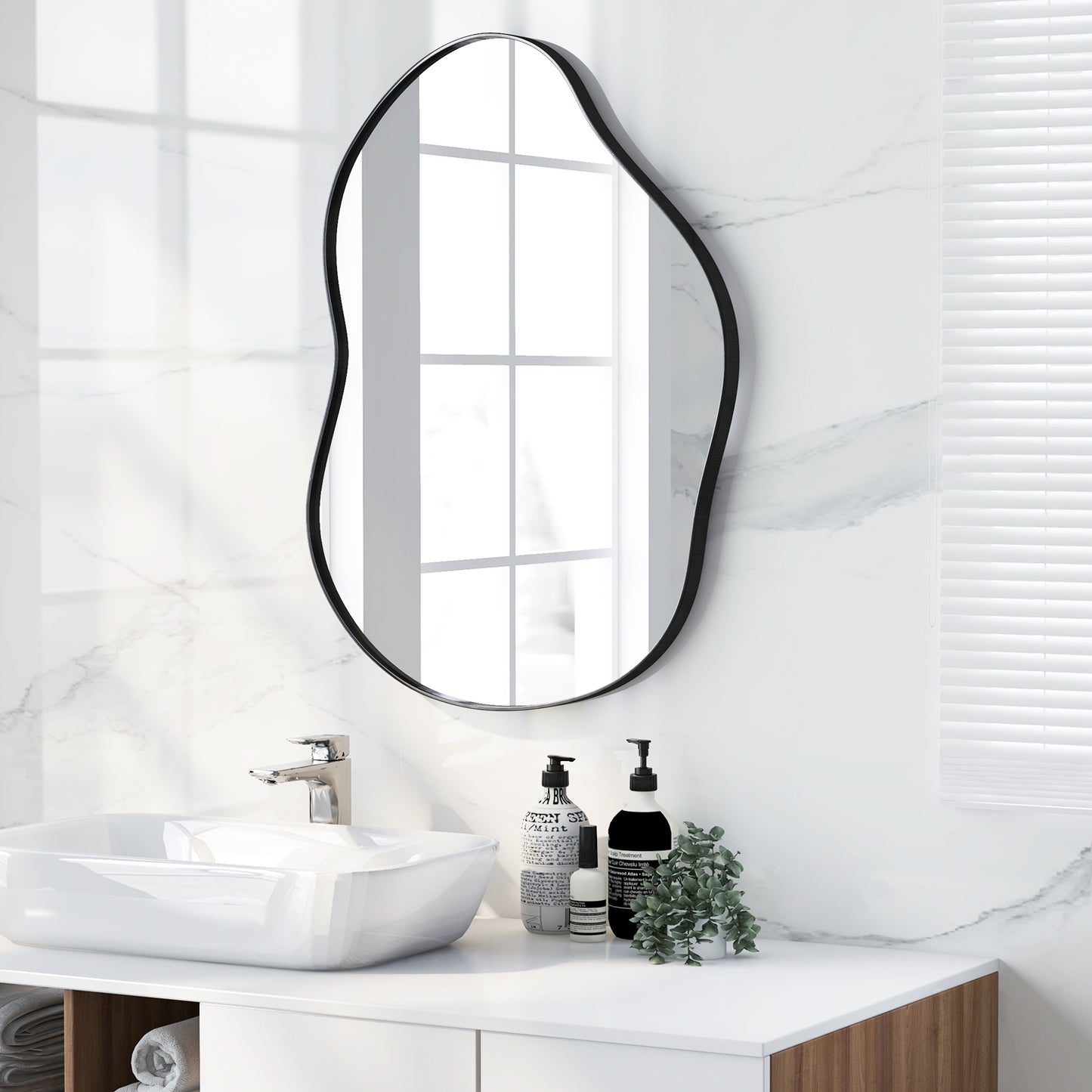 22 Inch x 30.5 Inch Irregular Wall Mounted Mirror with Premium Back Board-Black Kids Crystal