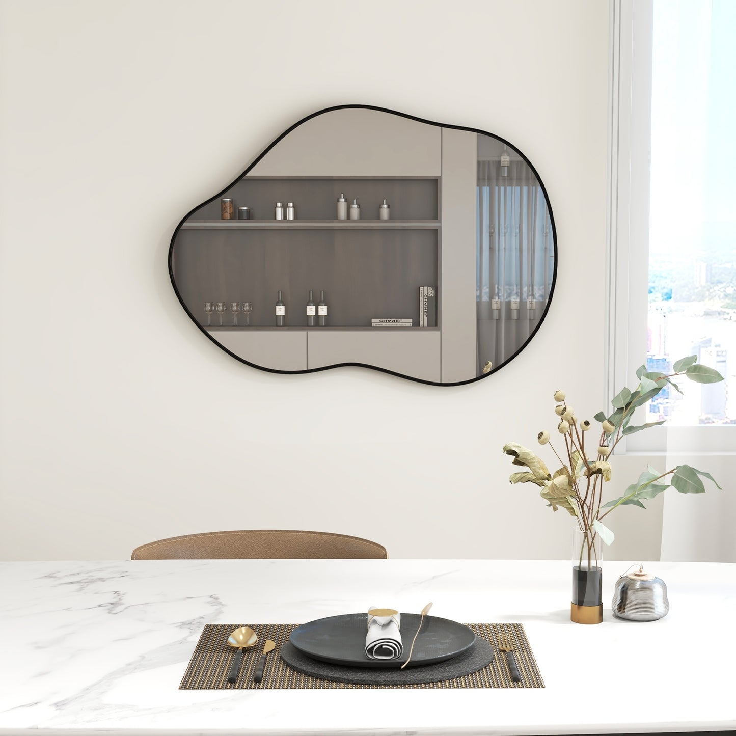22 Inch x 30.5 Inch Irregular Wall Mounted Mirror with Premium Back Board-Black Kids Crystal