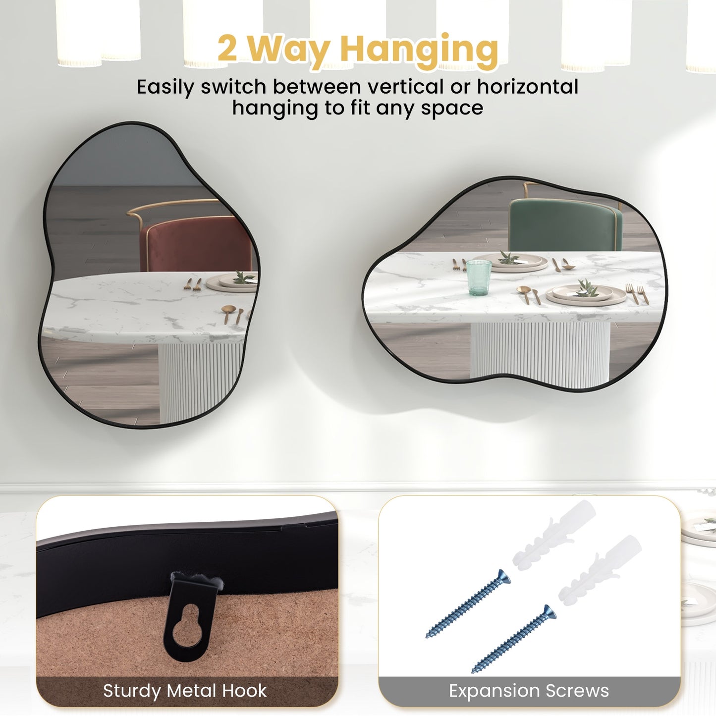22 Inch x 30.5 Inch Irregular Wall Mounted Mirror with Premium Back Board-Black Kids Crystal