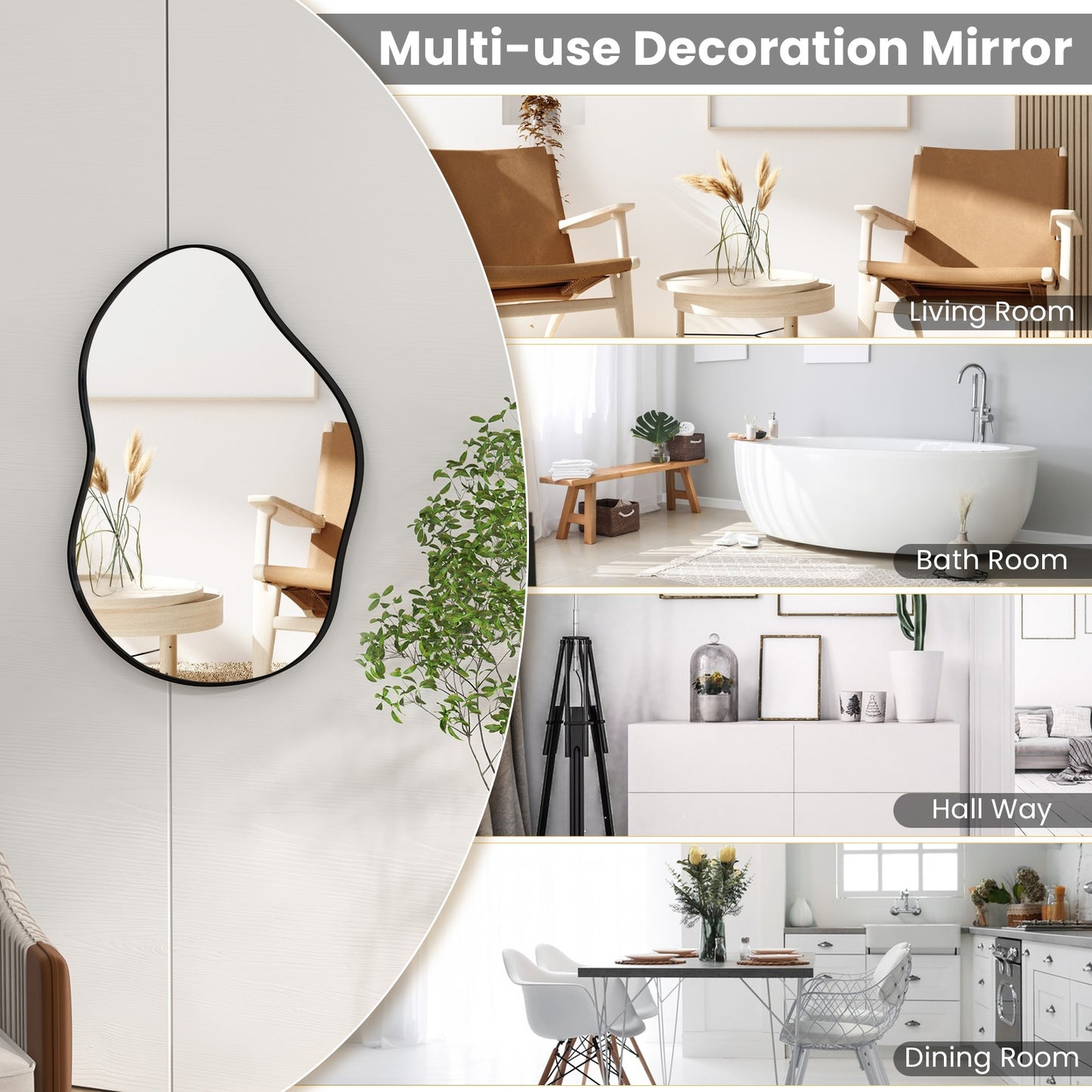 22 Inch x 30.5 Inch Irregular Wall Mounted Mirror with Premium Back Board-Black Kids Crystal