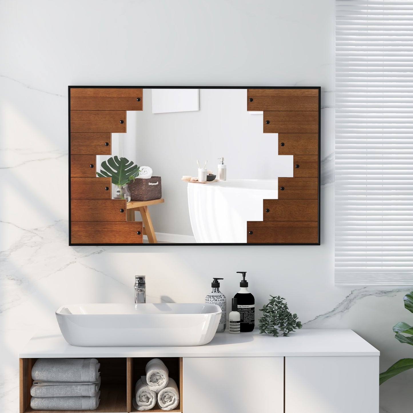37.5 Inch x 26.5 Inch Decorative Rectangle Wall Mirror with Piano Key-Shaped Frame-Black Kids Crystal