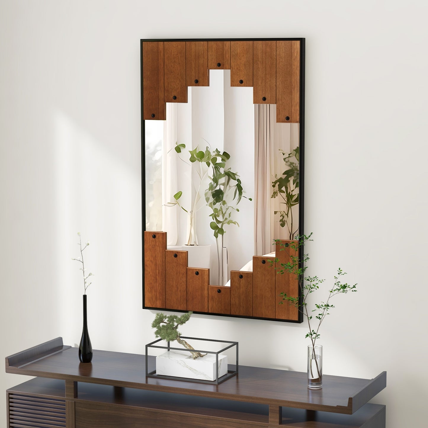 37.5 Inch x 26.5 Inch Decorative Rectangle Wall Mirror with Piano Key-Shaped Frame-Black Kids Crystal