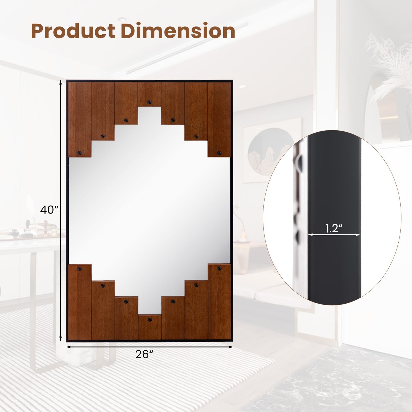 37.5 Inch x 26.5 Inch Decorative Rectangle Wall Mirror with Piano Key-Shaped Frame-Black Kids Crystal