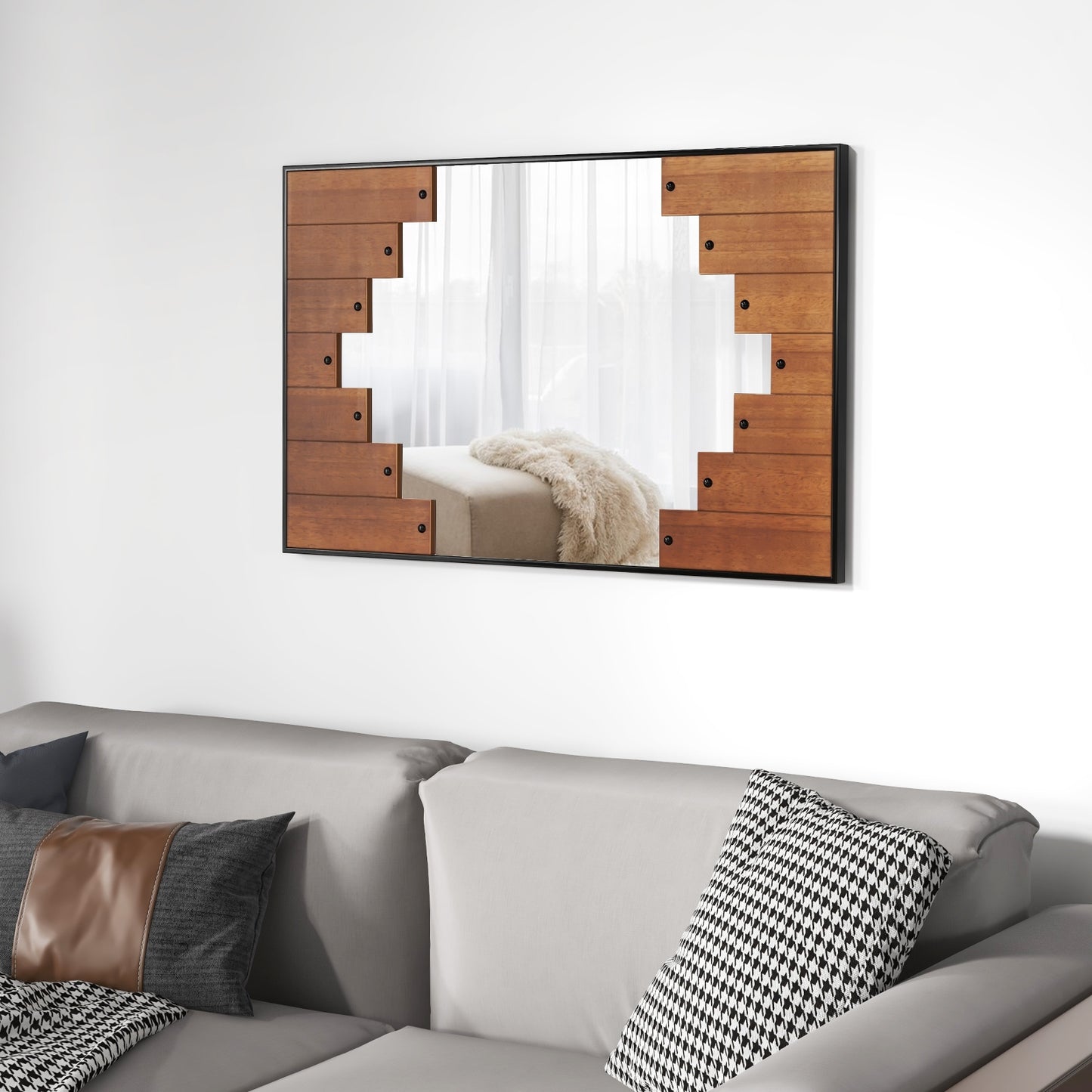37.5 Inch x 26.5 Inch Decorative Rectangle Wall Mirror with Piano Key-Shaped Frame-Black Kids Crystal