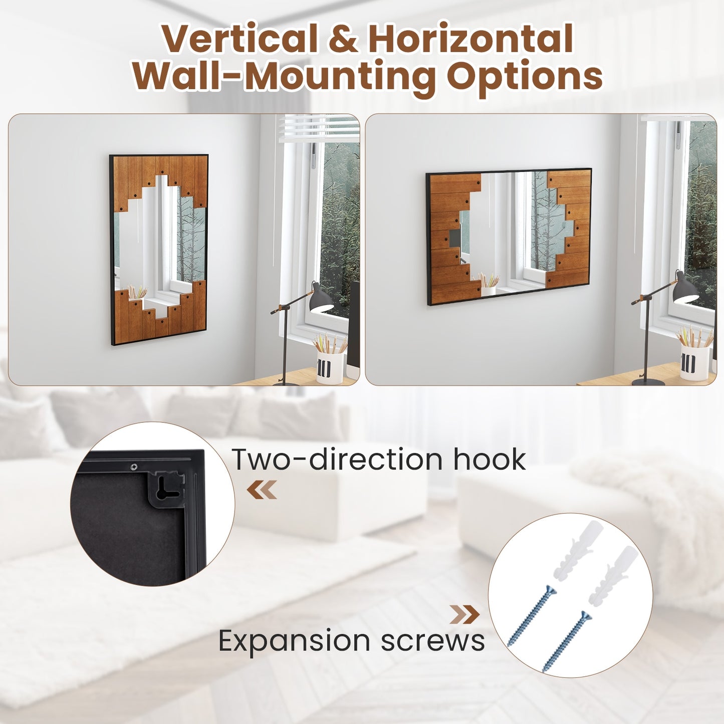 37.5 Inch x 26.5 Inch Decorative Rectangle Wall Mirror with Piano Key-Shaped Frame-Black Kids Crystal