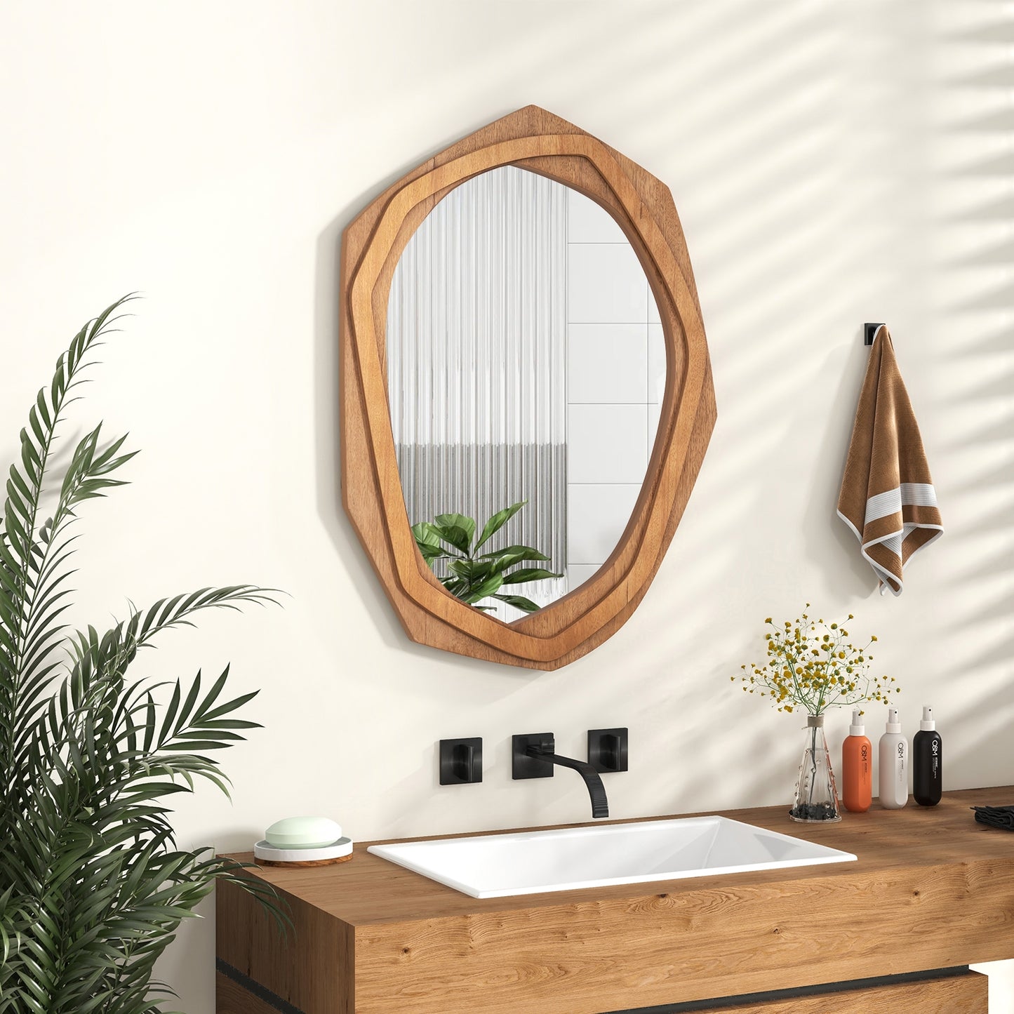 Large Water Proof Irregular Framed Decoration Wall Mirror with Expansion Screws-Natural Kids Crystal