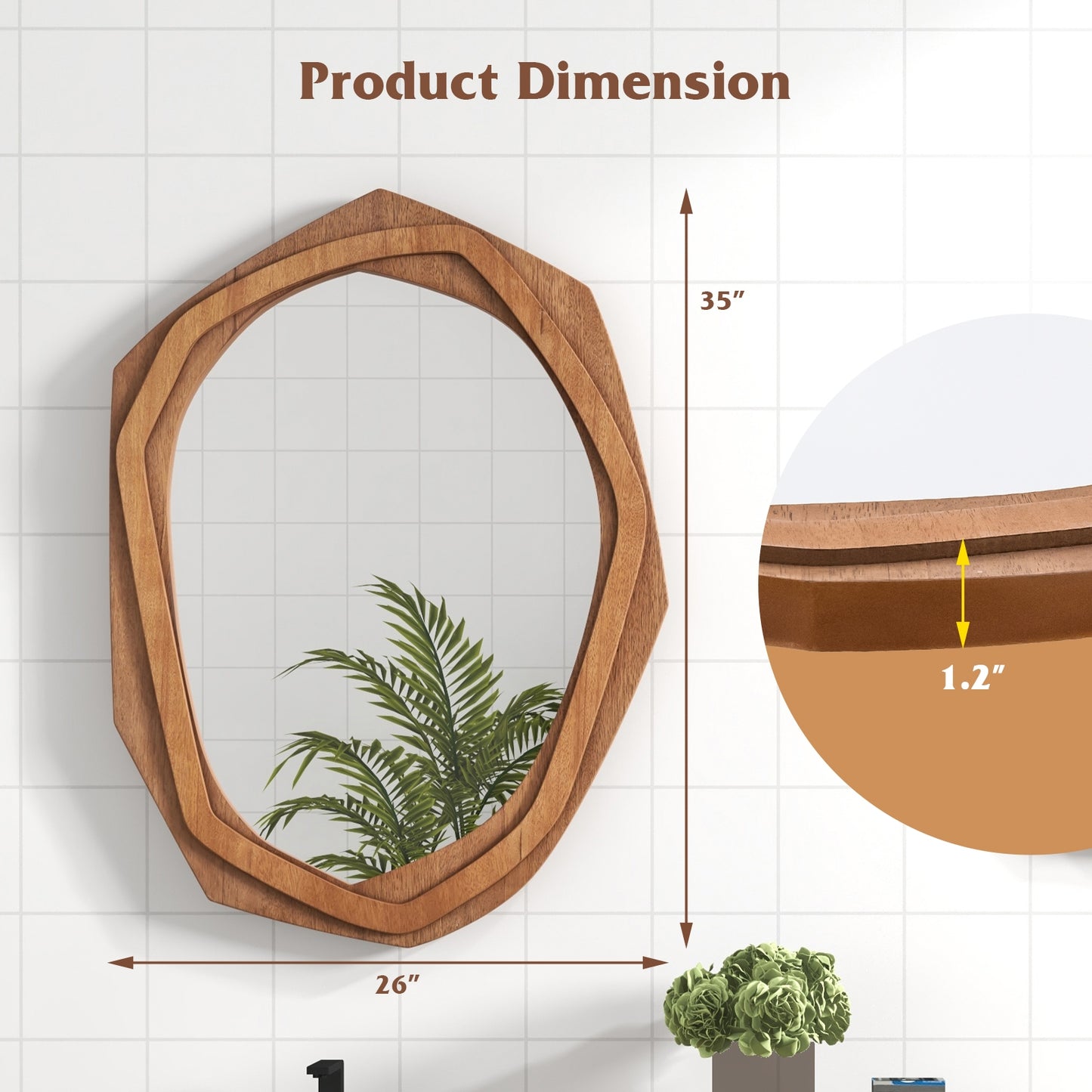 Large Water Proof Irregular Framed Decoration Wall Mirror with Expansion Screws-Natural Kids Crystal