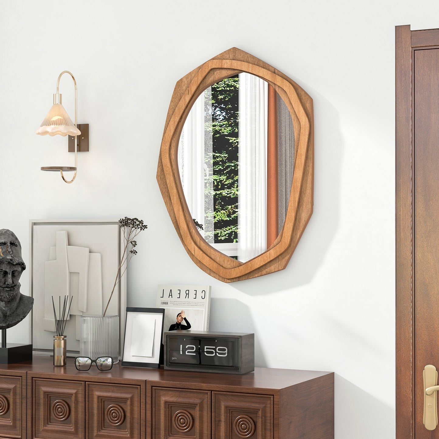 Large Water Proof Irregular Framed Decoration Wall Mirror with Expansion Screws-Natural Kids Crystal