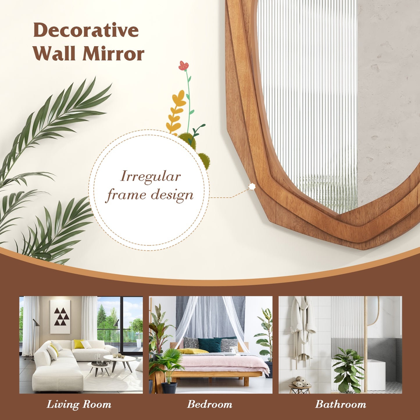 Large Water Proof Irregular Framed Decoration Wall Mirror with Expansion Screws-Natural Kids Crystal