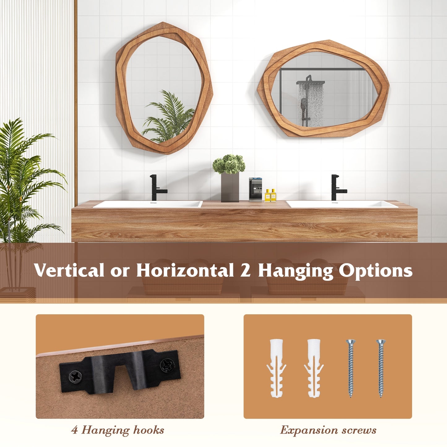 Large Water Proof Irregular Framed Decoration Wall Mirror with Expansion Screws-Natural Kids Crystal