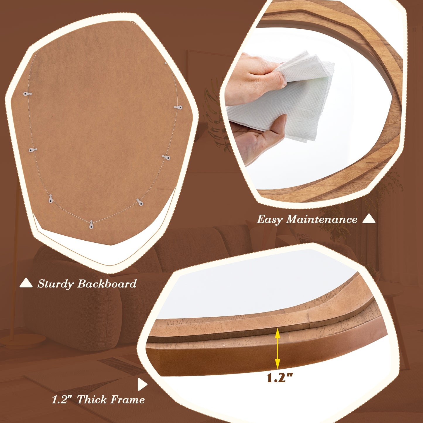 Large Water Proof Irregular Framed Decoration Wall Mirror with Expansion Screws-Natural Kids Crystal