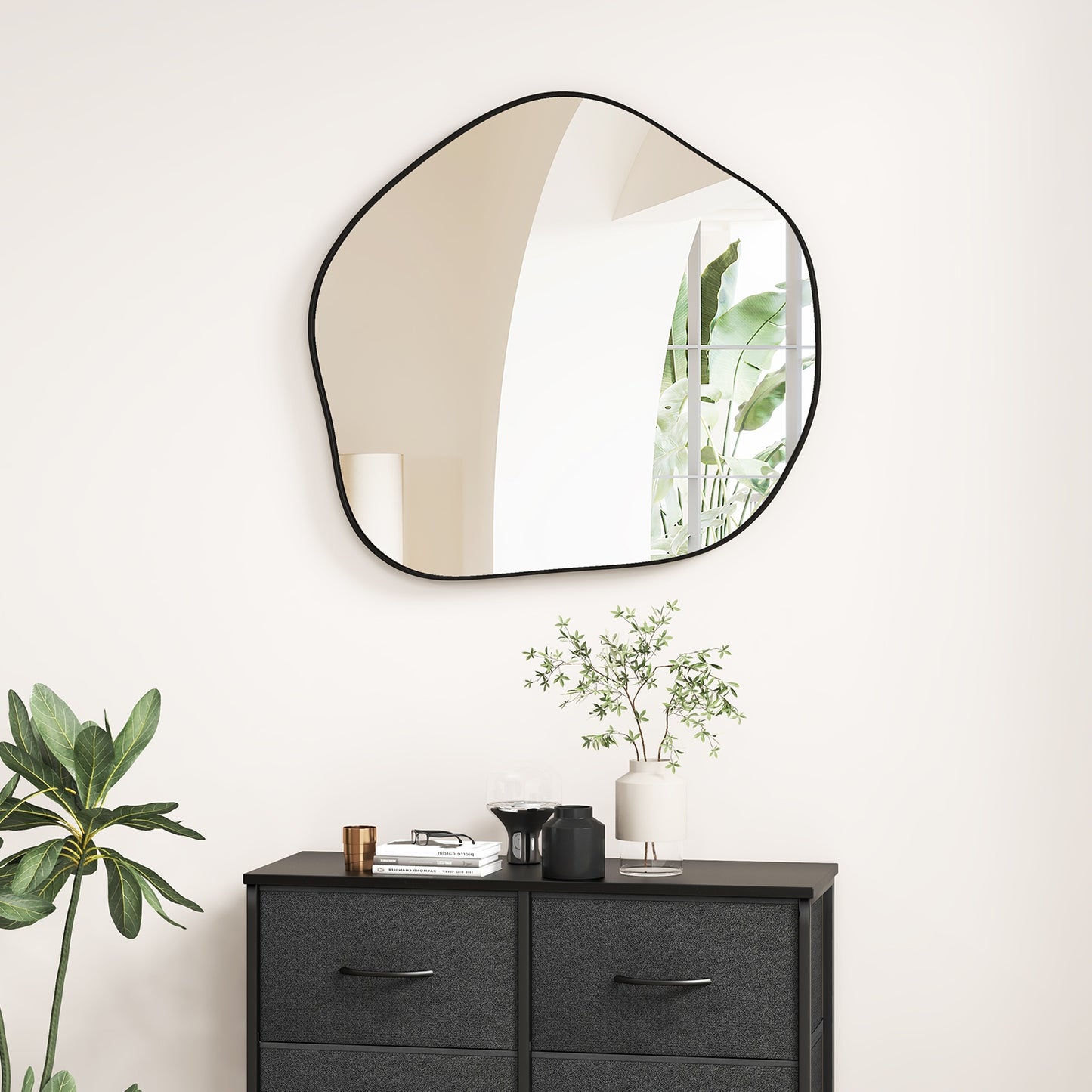 Irregular Wall Mirror Metal Frame Asymmetrical Mirror with Expansion Screws-Black Kids Crystal