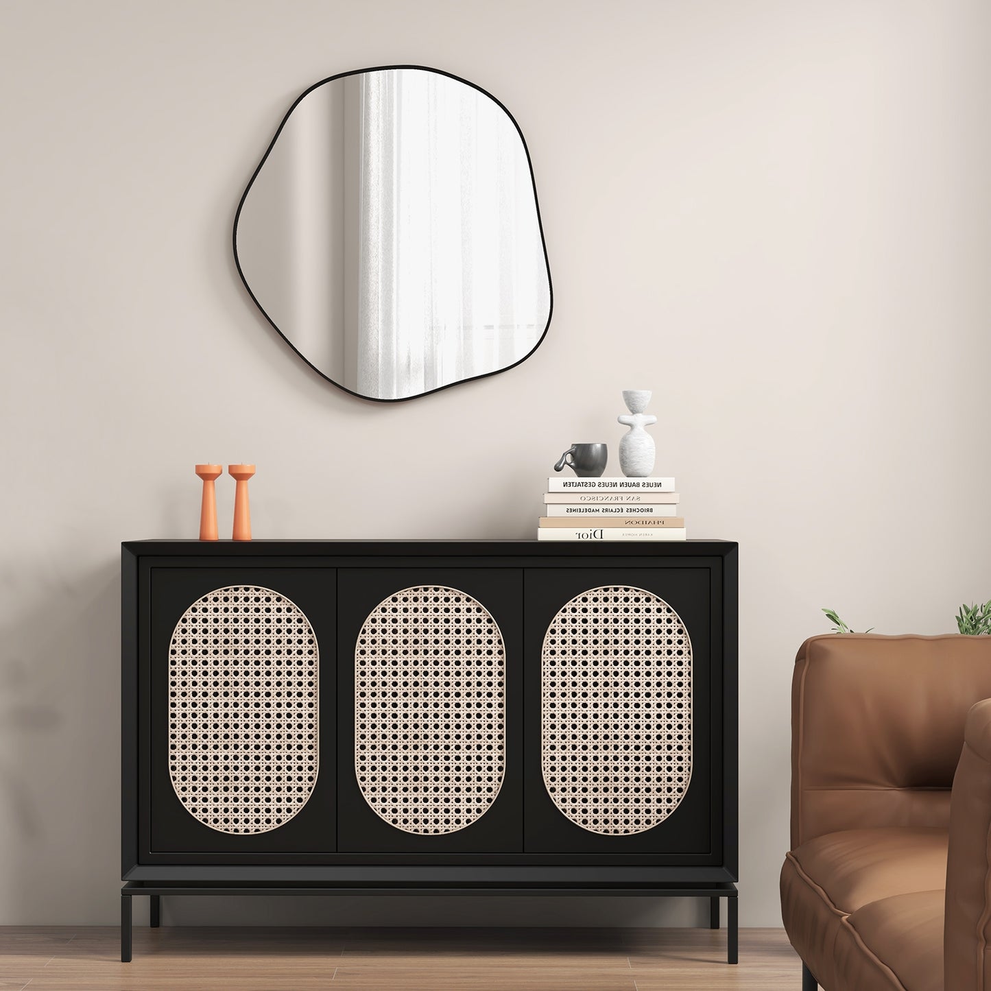 Irregular Wall Mirror Metal Frame Asymmetrical Mirror with Expansion Screws-Black Kids Crystal