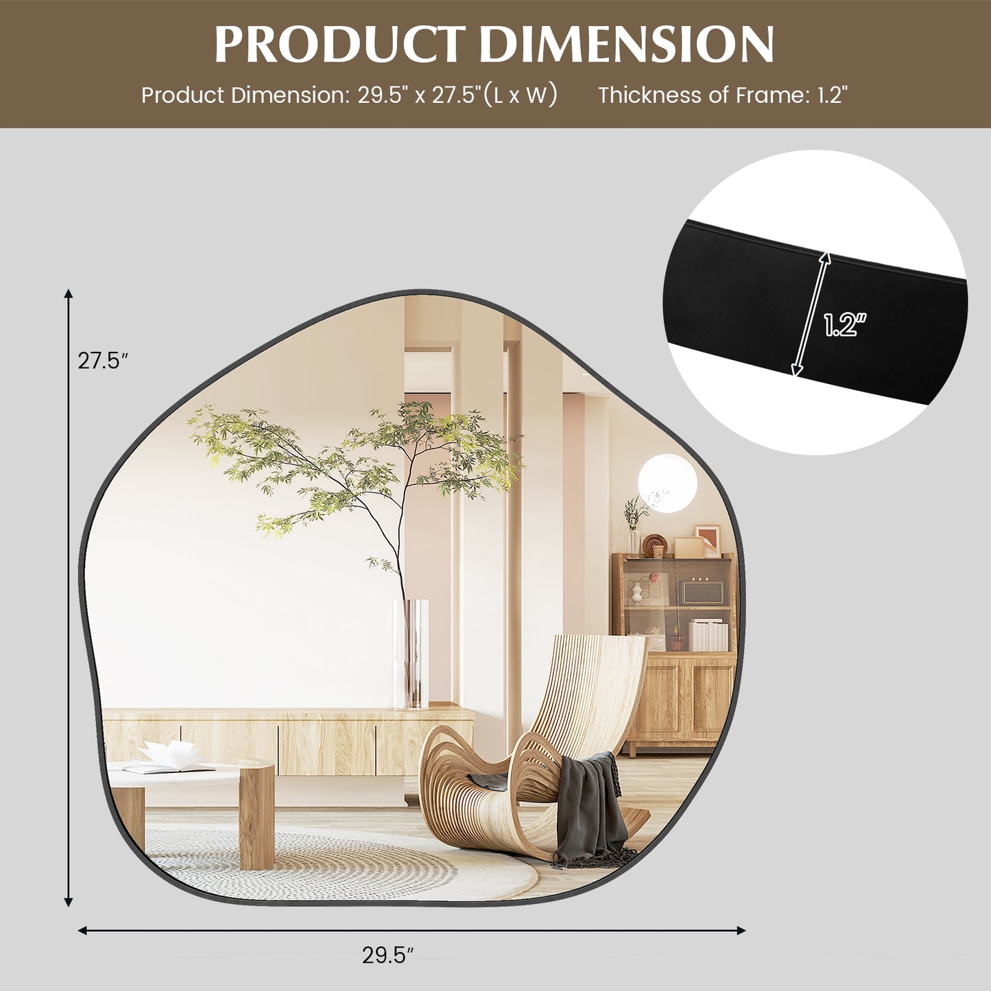 Irregular Wall Mirror Metal Frame Asymmetrical Mirror with Expansion Screws-Black Kids Crystal