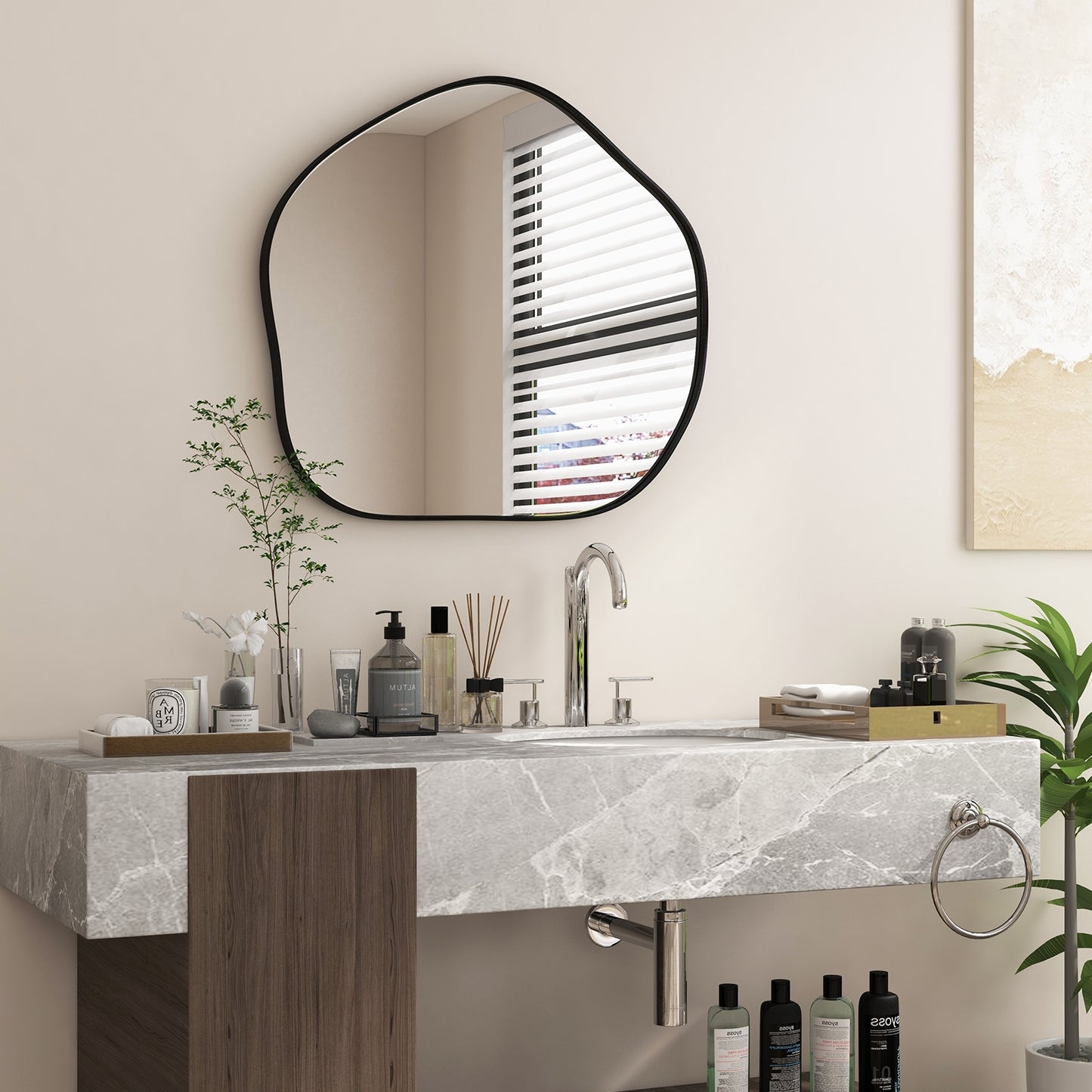 Irregular Wall Mirror Metal Frame Asymmetrical Mirror with Expansion Screws-Black Kids Crystal