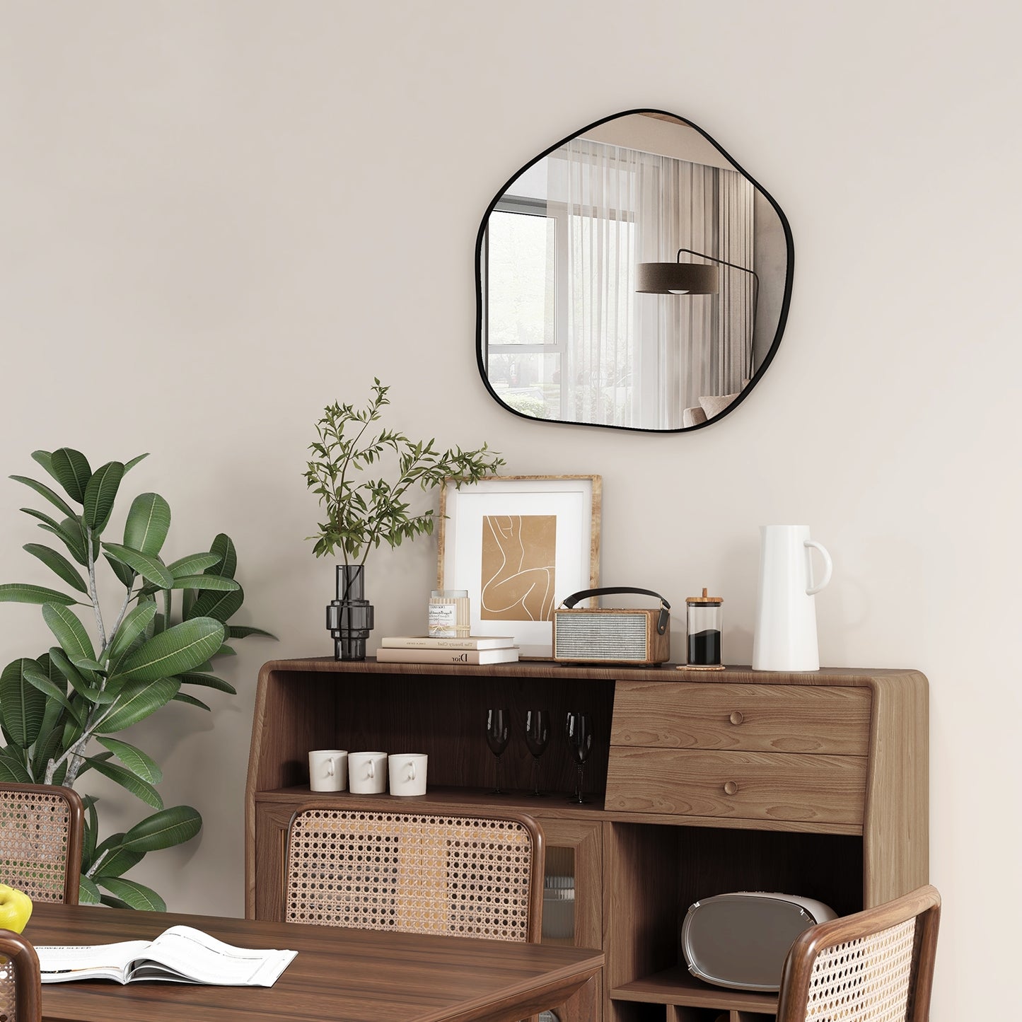 Irregular Wall Mirror Metal Frame Asymmetrical Mirror with Expansion Screws-Black Kids Crystal