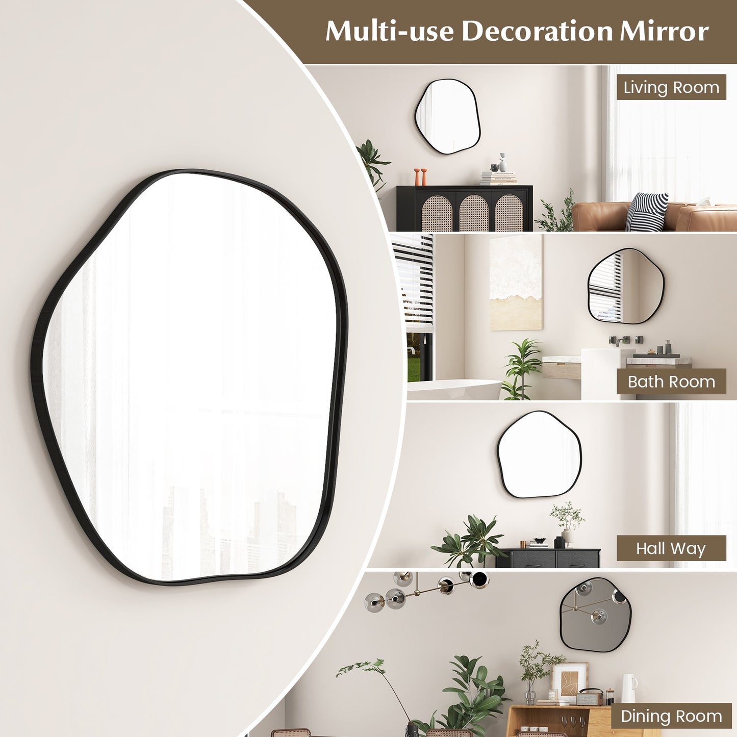 Irregular Wall Mirror Metal Frame Asymmetrical Mirror with Expansion Screws-Black Kids Crystal