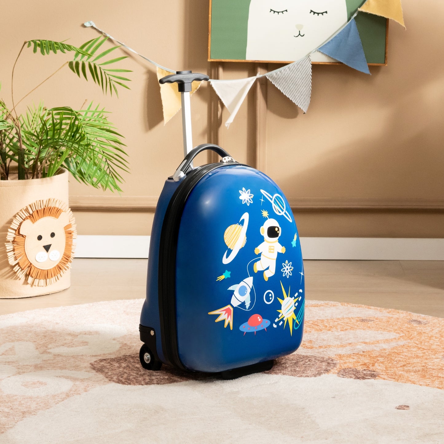 16 Inch Kids Carry-On Luggage Hard Shell Suitcase with Wheels-Blue Kids Crystal