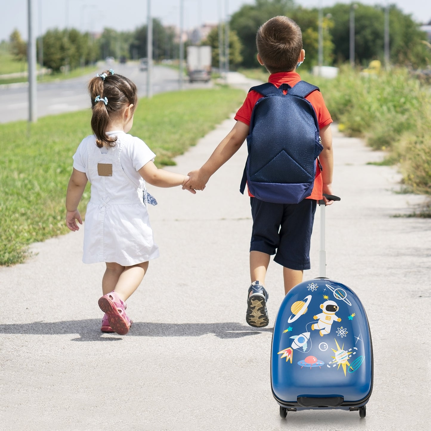 16 Inch Kids Carry-On Luggage Hard Shell Suitcase with Wheels-Blue Kids Crystal