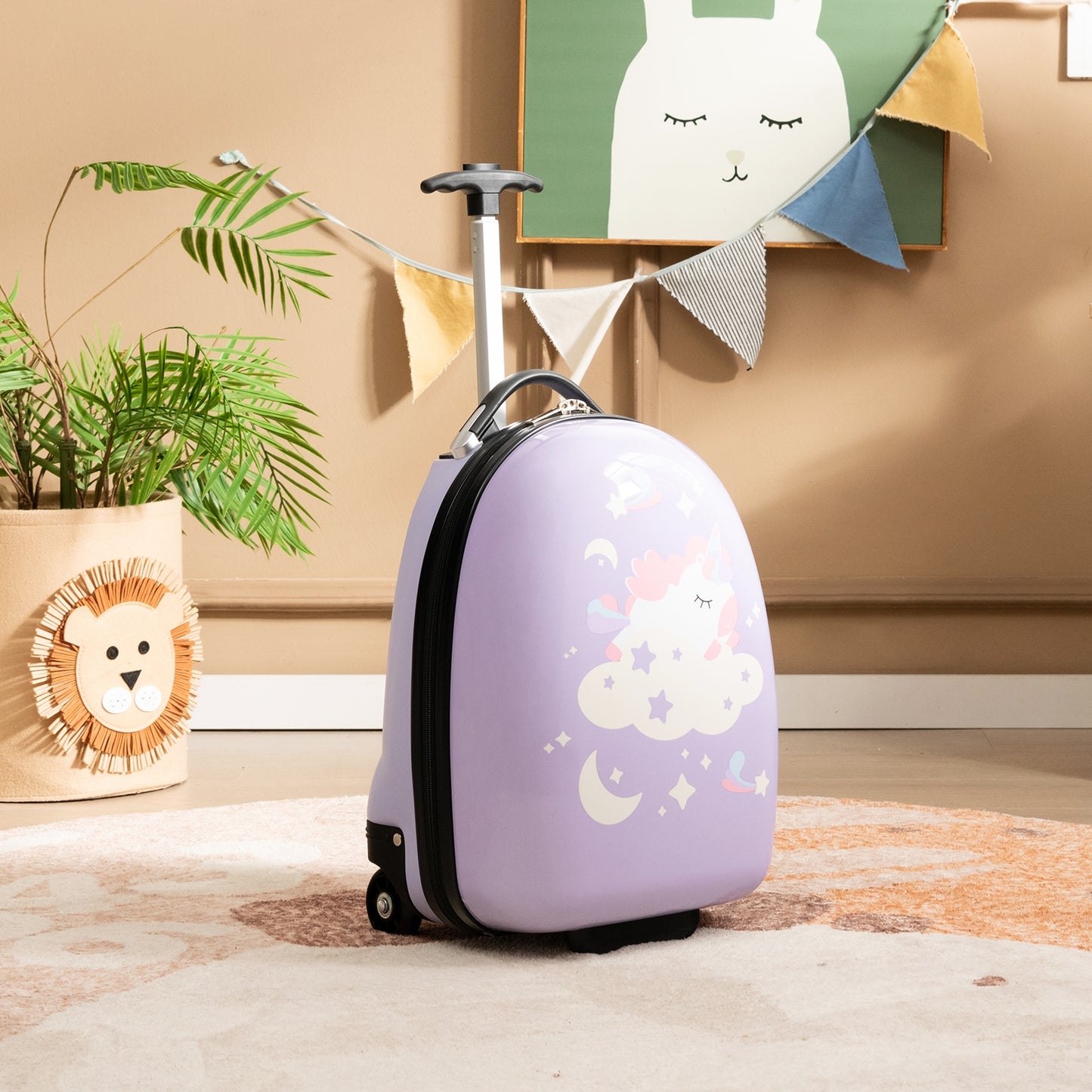16 Inch Kids Carry-On Luggage Hard Shell Suitcase with Wheels-Pink Kids Crystal