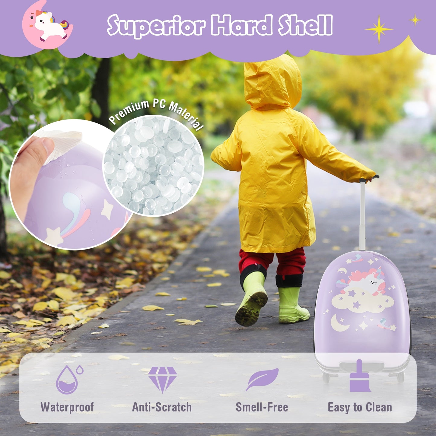 16 Inch Kids Carry-On Luggage Hard Shell Suitcase with Wheels-Pink Kids Crystal