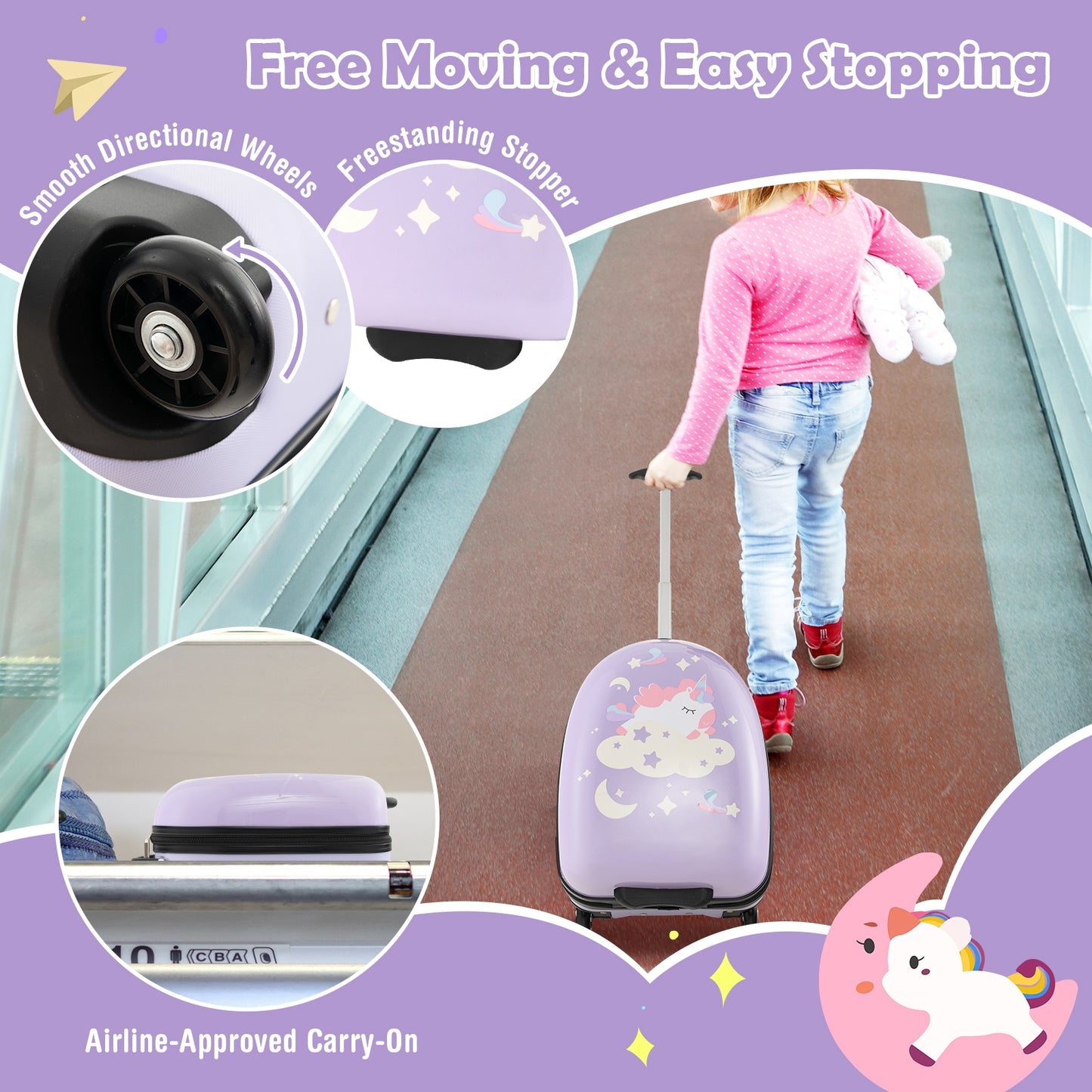 16 Inch Kids Carry-On Luggage Hard Shell Suitcase with Wheels-Pink Kids Crystal