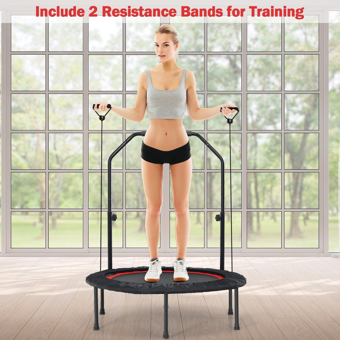 40 Inch Foldable Fitness Rebounder with Resistance Bands Adjustable Home-Red Kids Crystal