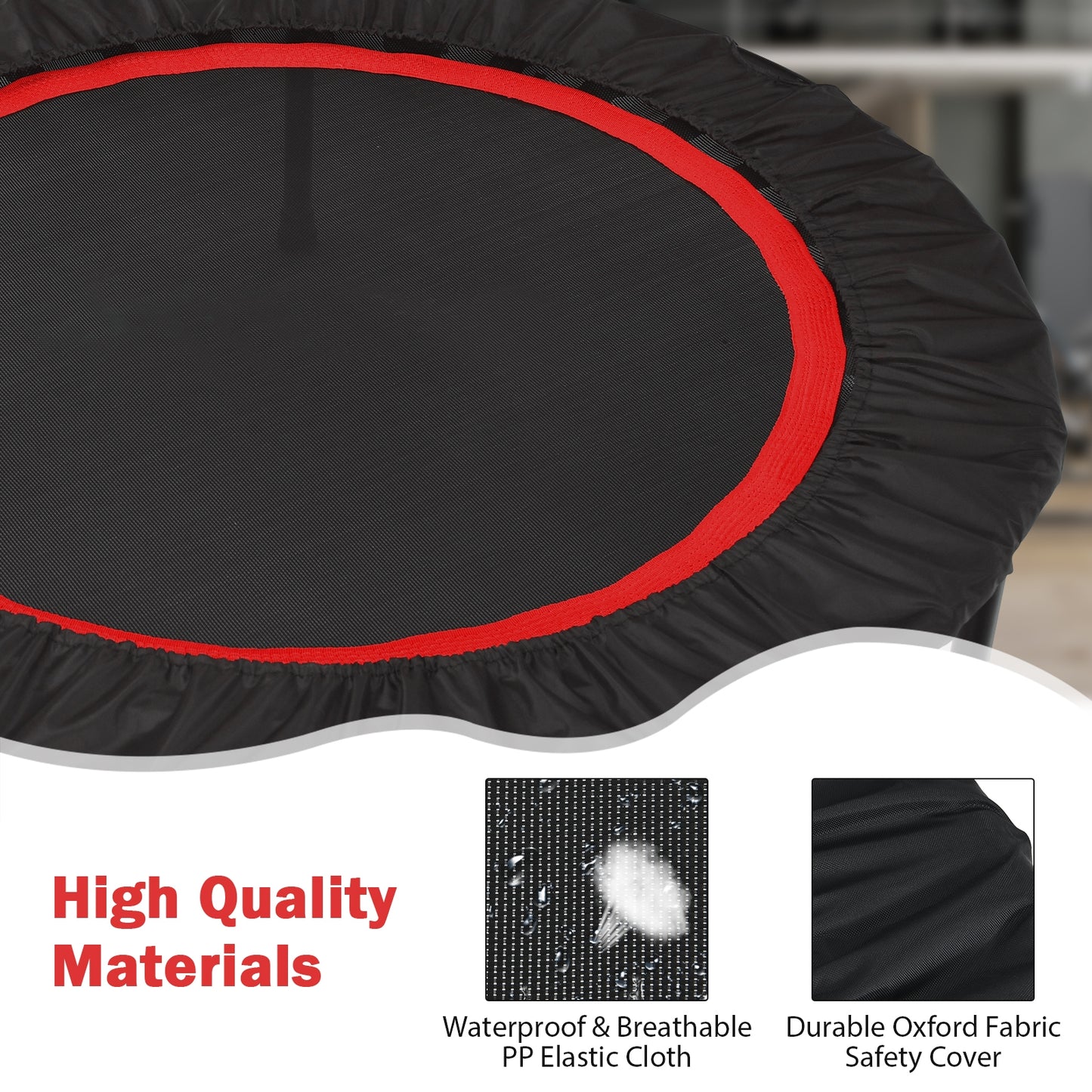 40 Inch Foldable Fitness Rebounder with Resistance Bands Adjustable Home-Red Kids Crystal